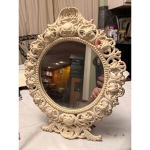 Gorgeous Antique Acanthus Scrolls Victorian Cast Iron Standing Vanity Mirror